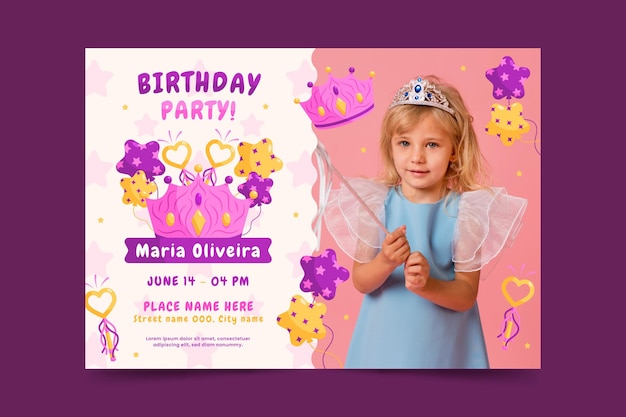 Invitation D Anniversaire Princesse Plate Vecteur Gratuite