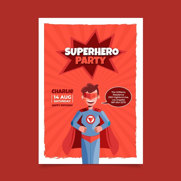 Invitation D Anniversaire De Super Heros Plat Vecteur Premium