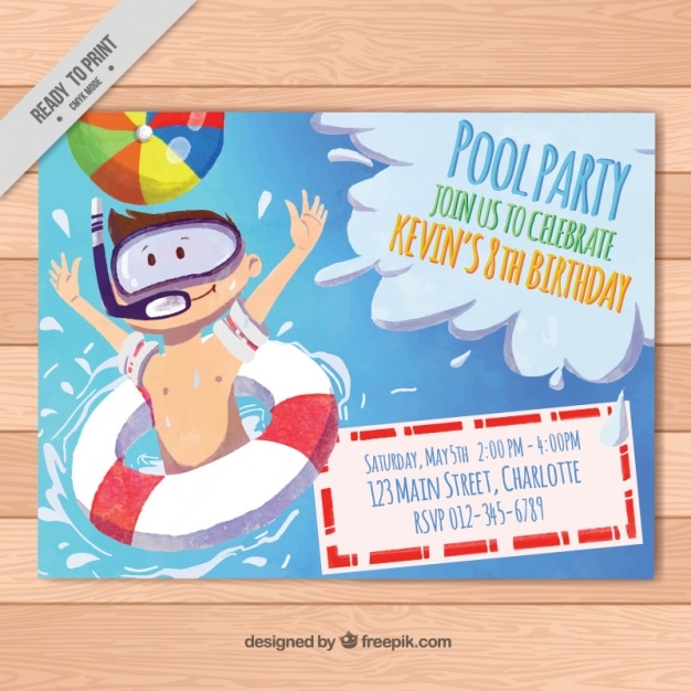 Invitation D Aquarelle Pour Pool Party Vecteur Premium