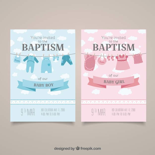 Invitation Bapteme Cartes Vecteur Premium