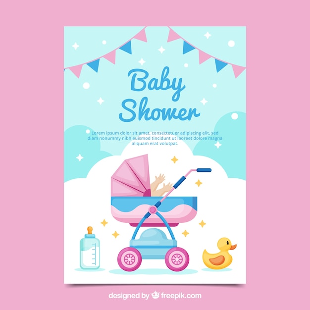 Invitation De Carte De Douche De Bebe Dans Un Style Plat Vecteur Premium