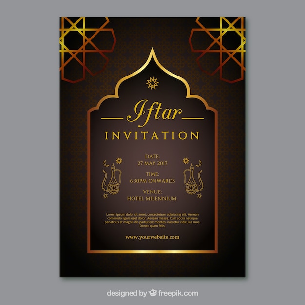 Invitation élégante En Or Iftar | Vecteur Gratuite