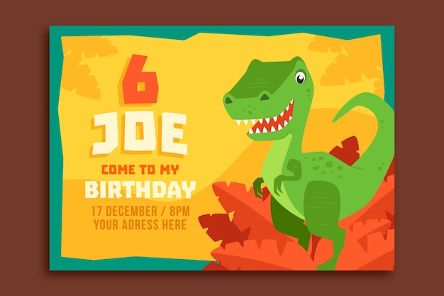 Invitation D Enfants Joyeux Anniversaire Avec Dinosaure Vecteur Premium