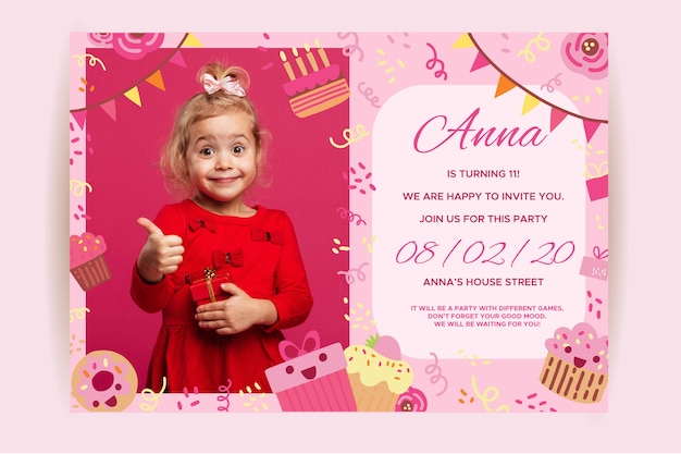 Invitation Enfants Joyeux Anniversaire Avec Fille Vecteur Gratuite