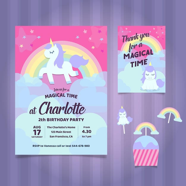 Anniversaire Licorne à Imprimer Gratuit Invitation De Fête D'anniversaire De Licorne | Vecteur Gratuite
