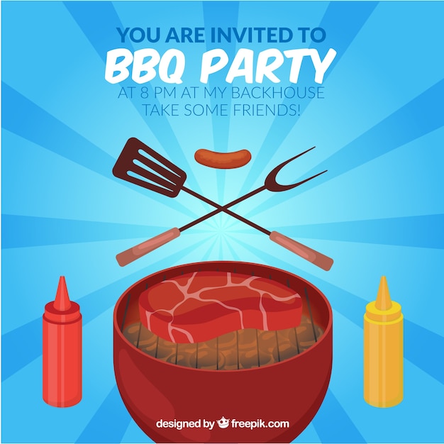 Invitation De Fête Barbecue Avec Grill Vecteur Gratuite