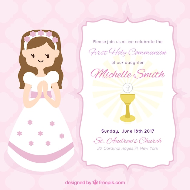 Invitation De Fille De Première Communion | Vecteur Gratuite