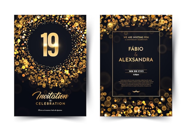 Invitation De Luxe D Anniversaire De 19 Ans Vecteur Premium