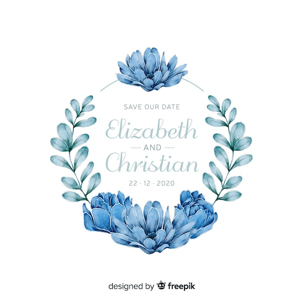 Invitation de mariage de cadre floral bleu dans un style aquarelle Vecteur gratuit