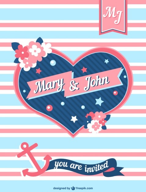 Invitation De Mariage Avec Le Coeur Bleu Et Rose Vecteur Gratuite