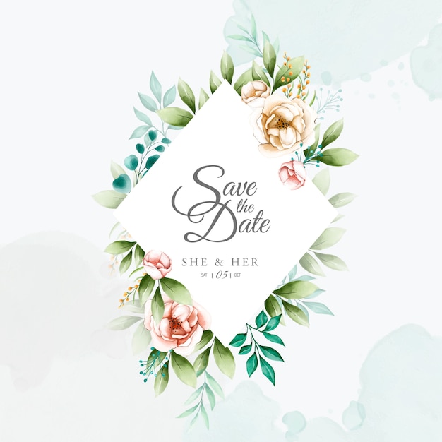 Invitation de mariage coloré avec cadre floral aquarelle | Télécharger des Vecteurs Premium