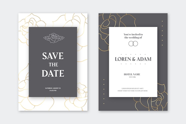 Invitation De Mariage Avec Details Dores Vecteur Gratuite