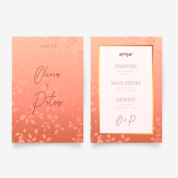 Invitation de mariage élégante et modèle de menu Vecteur gratuit