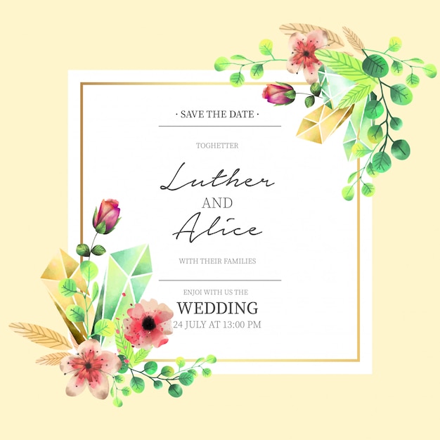 Invitation de mariage floral dans un style aquarelle Vecteur gratuit