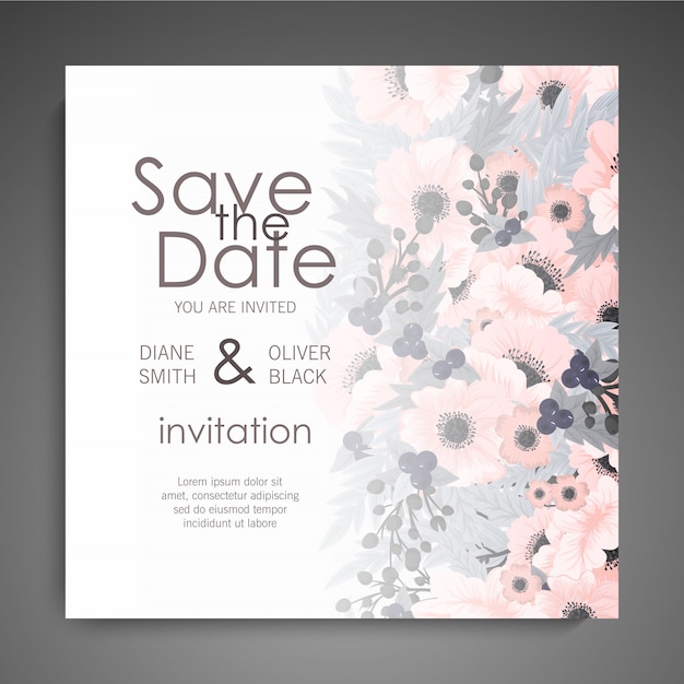 Invitation de mariage avec de jolies fleurs Vecteur gratuit