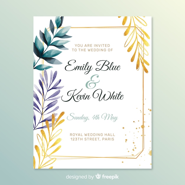 Invitation De Mariage Romantique Avec Des Feuilles ...