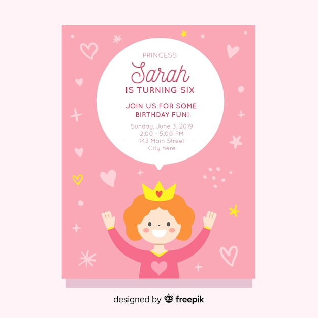 Invitation De Princesse Anniversaire Bulle Discours Vecteur Gratuite