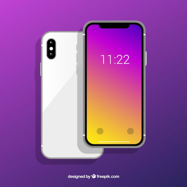 Iphone x avec fond d'écran dégradé Vecteur gratuit