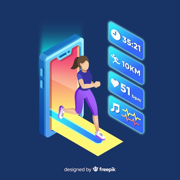 Isométrique en cours d'exécution application mobile infographique Vecteur gratuit