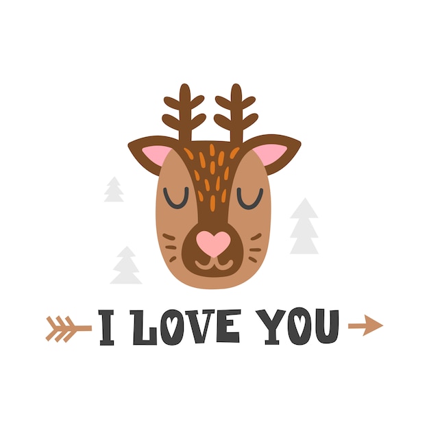 Je T Aime Tete De Cerf Et Citation Romantique Dessines A La Main Carte De Voeux Pour La Saint Valentin Heureuse Modele D Affiche Mignon Pour Les Enfants Cartes De Zoo Pour Enfants Vecteur