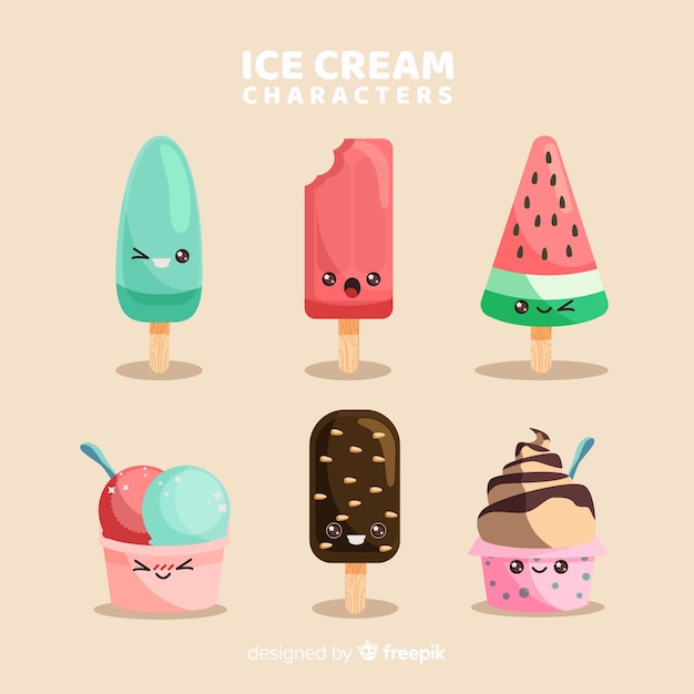Jeu de caractères de crème glacée kawaii dessinés à la main Vecteur gratuit