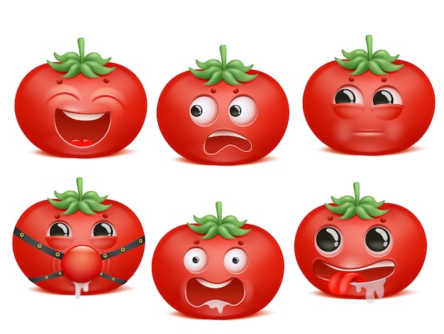 Jeu De Caracteres De Dessin Anime Emoji Tomate Vecteur Premium