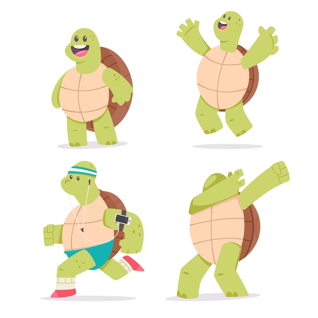 Jeu De Caractères De Dessin Animé Mignon Tortue