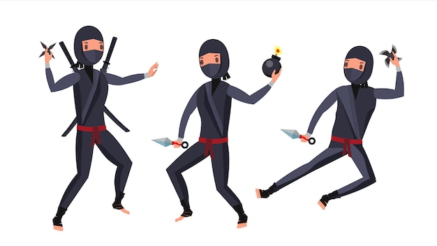 Jeu de caractères ninja warrior Vecteur Premium