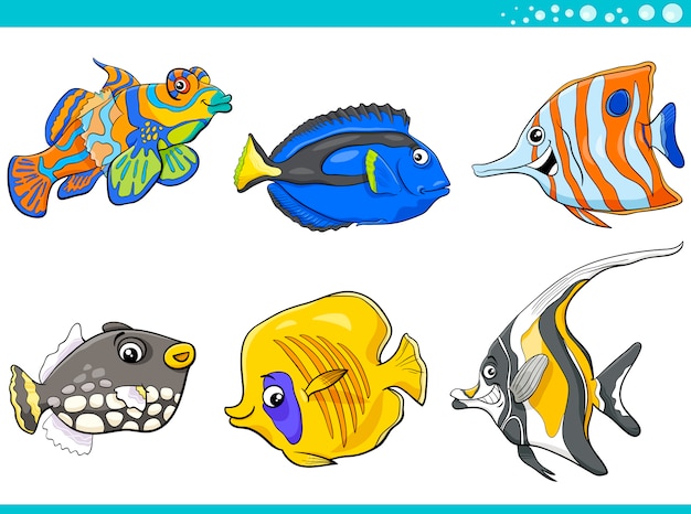 Jeu de caractères poisson vie mer Vecteur Premium