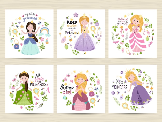 Jeu De Cartes Avec Des Princesses Mignonnes Vecteur Premium