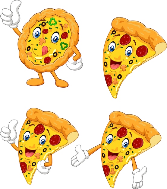 Jeu De Collection De Pizza Drole De Dessin Anime Vecteur Premium