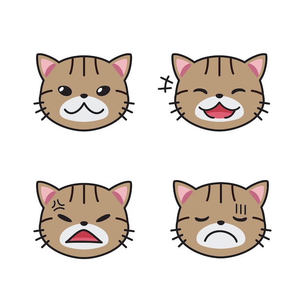 Jeu De Dessin Anime De Vecteur De Visages De Chat Tigre Montrant Differentes Emotions Vecteur Premium