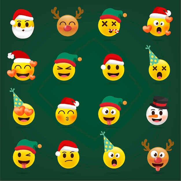 Jeu D Emoji De Noel Collection D Emoticones De Vacances Vecteur Premium