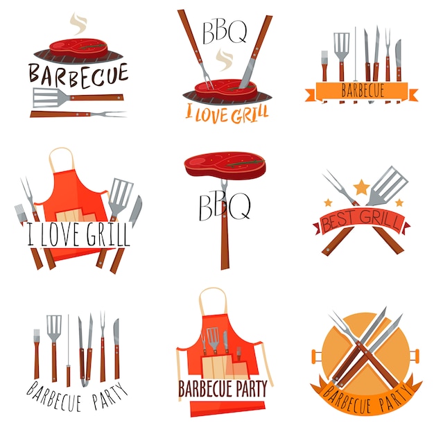 Jeu d'étiquettes de soirée barbecue Vecteur gratuit