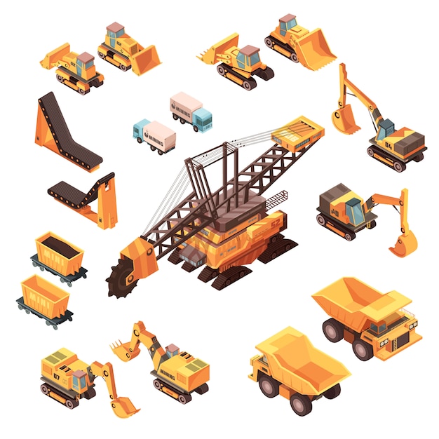 Jeu d'extraction isométrique des images de machines isolées Vecteur gratuit