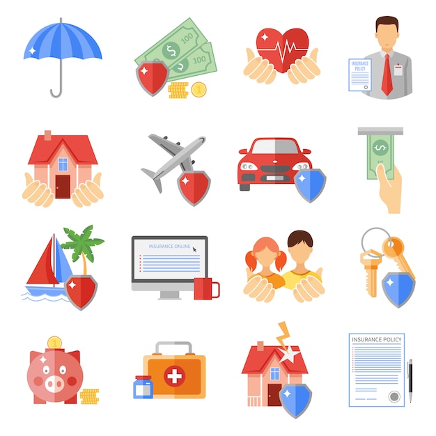 Jeu d'icônes d'assurance Vecteur gratuit