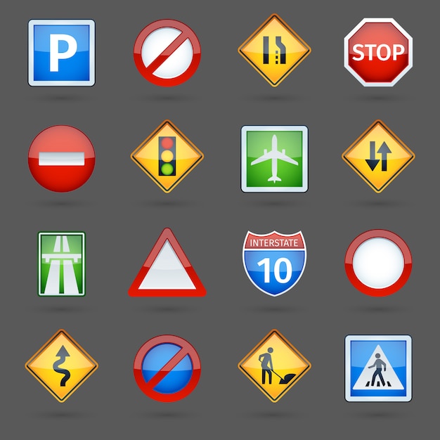 Jeu d'icônes brillant de la circulation routière Vecteur gratuit