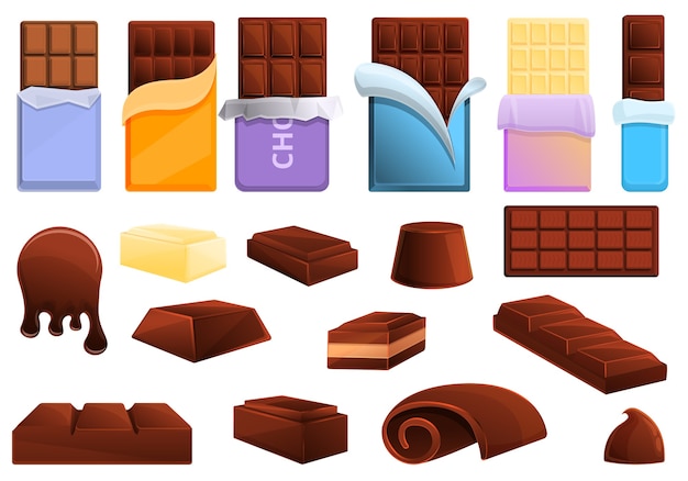 Jeu D Icones De Chocolat Ensemble De Dessin Anime D Icones De Chocolat Pour Le Web Vecteur Premium