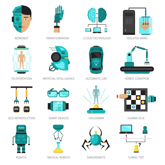 Jeu d'icônes colorées d'intelligence artificielle Vecteur gratuit