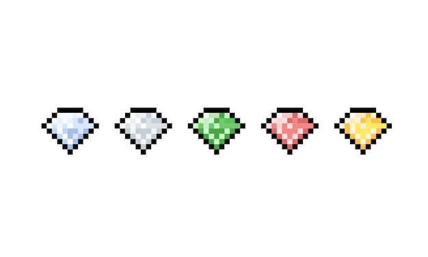 Jeu D Icones De Diamant De Dessin Anime Pixel Art Vecteur Premium