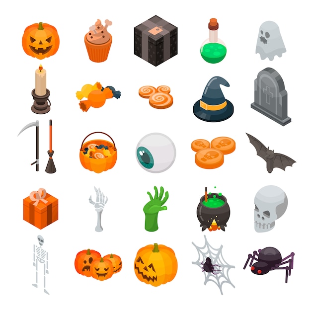 Jeu d'icônes d'halloween. ensemble isométrique d'icônes vectorielles halloween pour la conception web isolée sur fond blanc Vecteur Premium