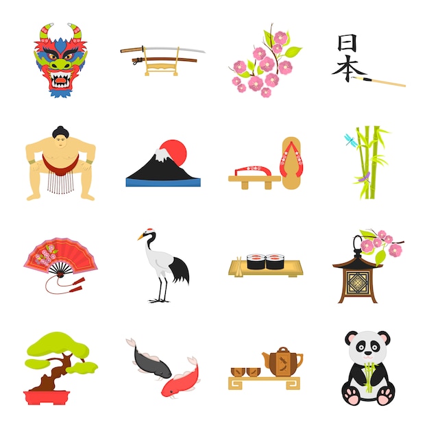 Jeu D Icones Vectorielles Japon Dessin Anime Illustration Vectorielle De La Culture Asiatique Et Japonaise Vecteur Premium