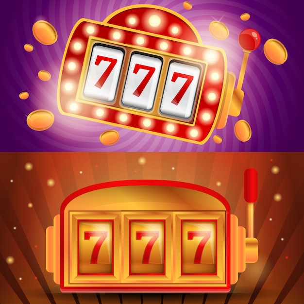 Jeu d'illustrations de machines à sous casino, style cartoon Vecteur Premium