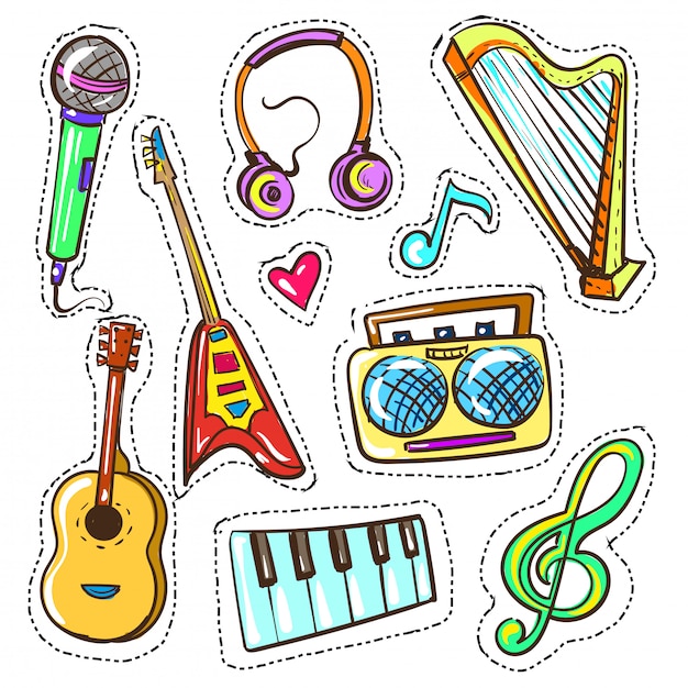 Dessin Instrument De Musique à Imprimer Jeu D'instruments De Musique Couleur Dessinés à La Main De Vecteur