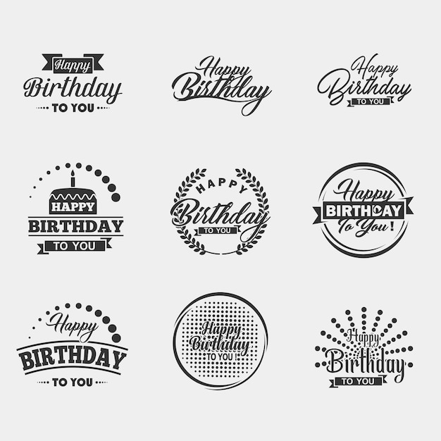 Jeu De Typographie Joyeux Anniversaire Vecteur Premium