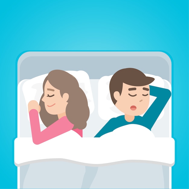 Jeune Couple Homme Et Femme Dormant Dans Un Lit Ensemble Vecteur Premium