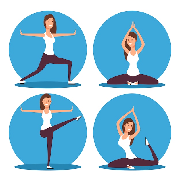 Jeune femme faisant des exercices de yoga et illustration vectorielle de méditation Vecteur Premium