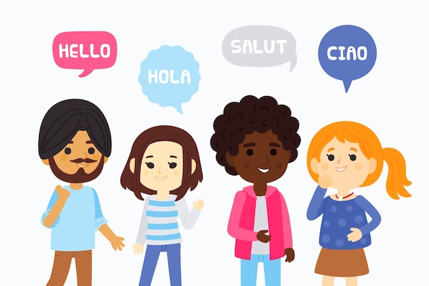 Jeunes parlant dans différentes langues Vecteur gratuit