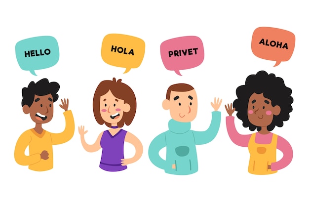 Jeunes parlant dans différentes langues Vecteur gratuit