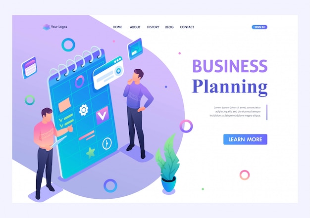Les jeunes sont engagés dans l'élaboration d'un plan d'entreprise. concept de technologie moderne. isométrique 3d. concepts de pages de destination et conception de sites web Vecteur Premium